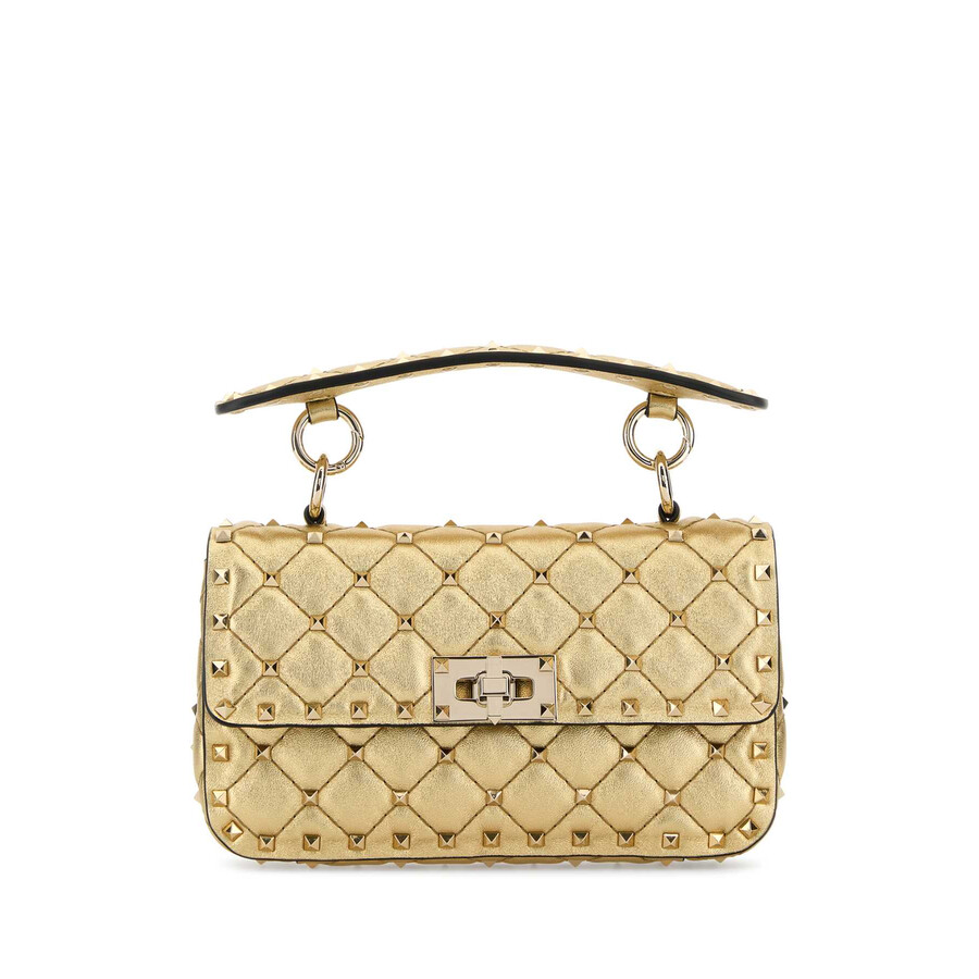 Valentino Garavani Gold Leather Rockstuds Handbag In Sand
