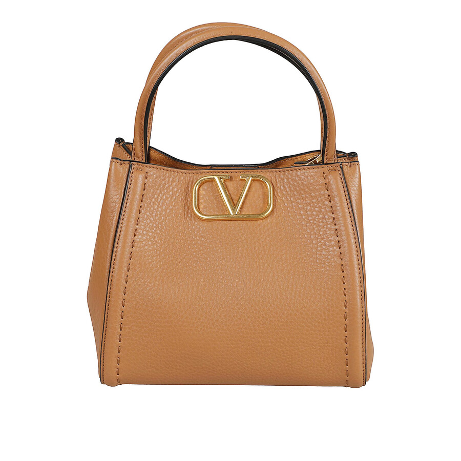 Valentino Grainy Calfskin Handbag In Brown