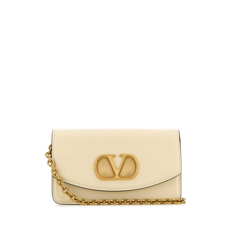 Valentino Garavani Ivory Leather Vlogo Signature Shoulder Bag In White