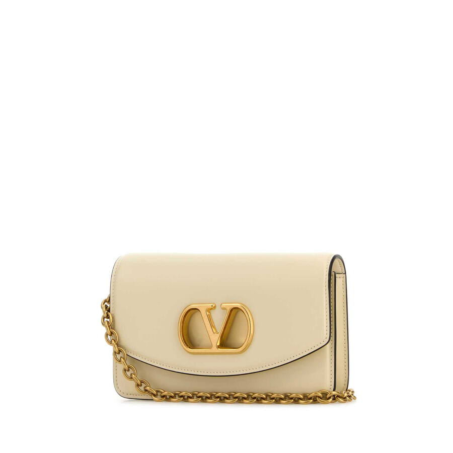 Valentino Garavani Ivory Leather Vlogo Signature Shoulder Bag In White