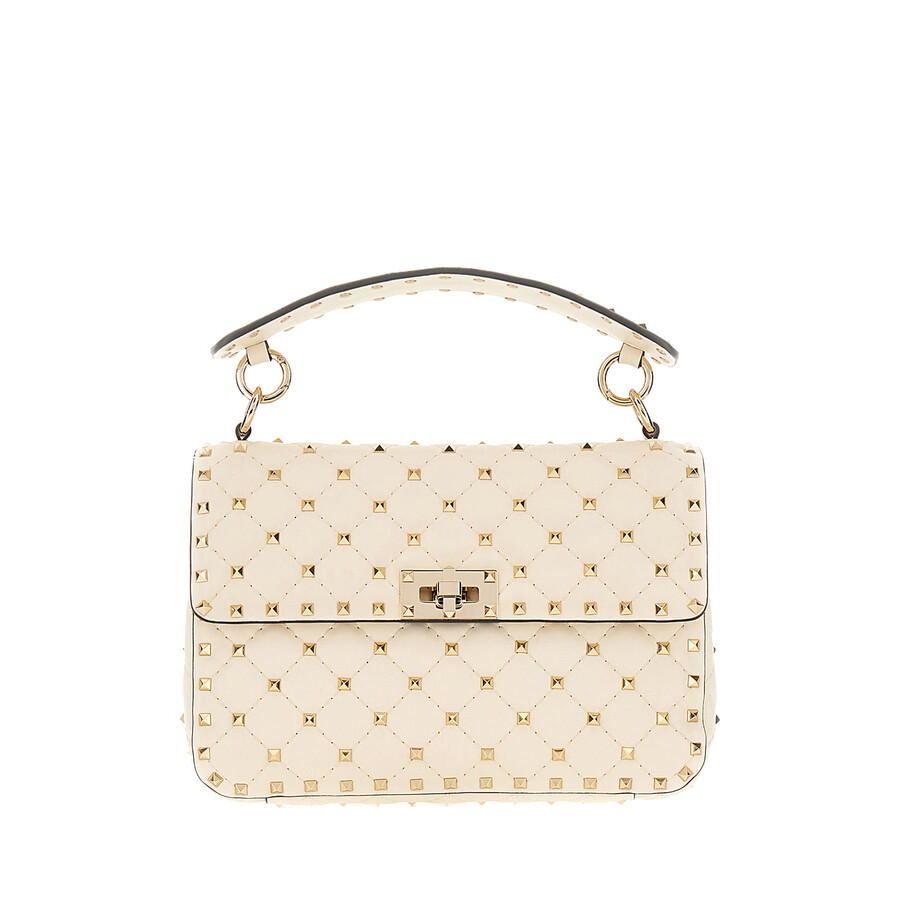 Valentino Garavani Ivory Nappa Leather Medium Rockstud Spike Handbag In White