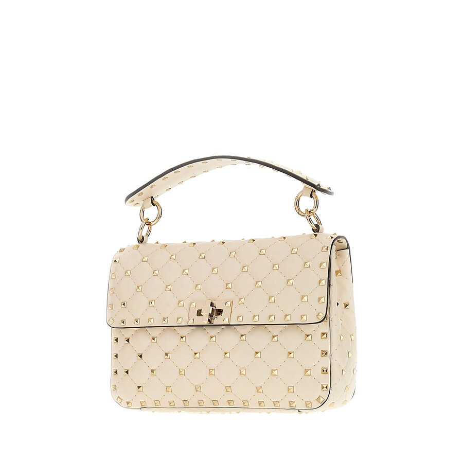 Valentino Garavani Ivory Nappa Leather Medium Rockstud Spike Handbag In White