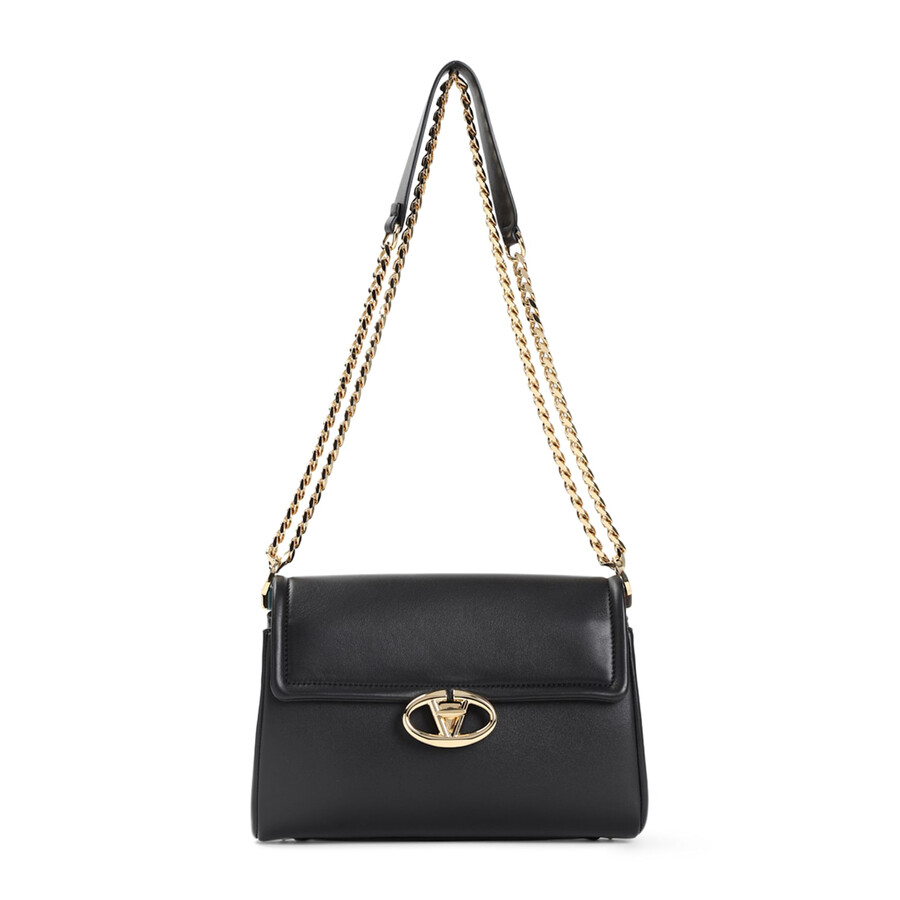 Valentino Garavani Large Shoulder Bag Chain 2 Nappa Deluxe Gold Logo In Black