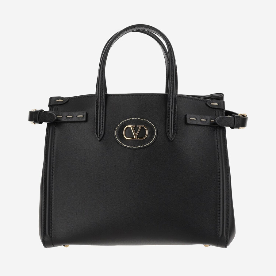 Valentino Garavani Leather Logo Hand Bag In Black