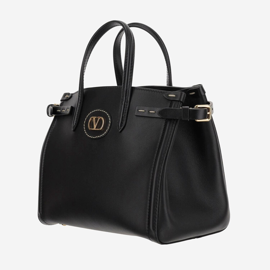 Valentino Garavani Leather Logo Hand Bag In Black