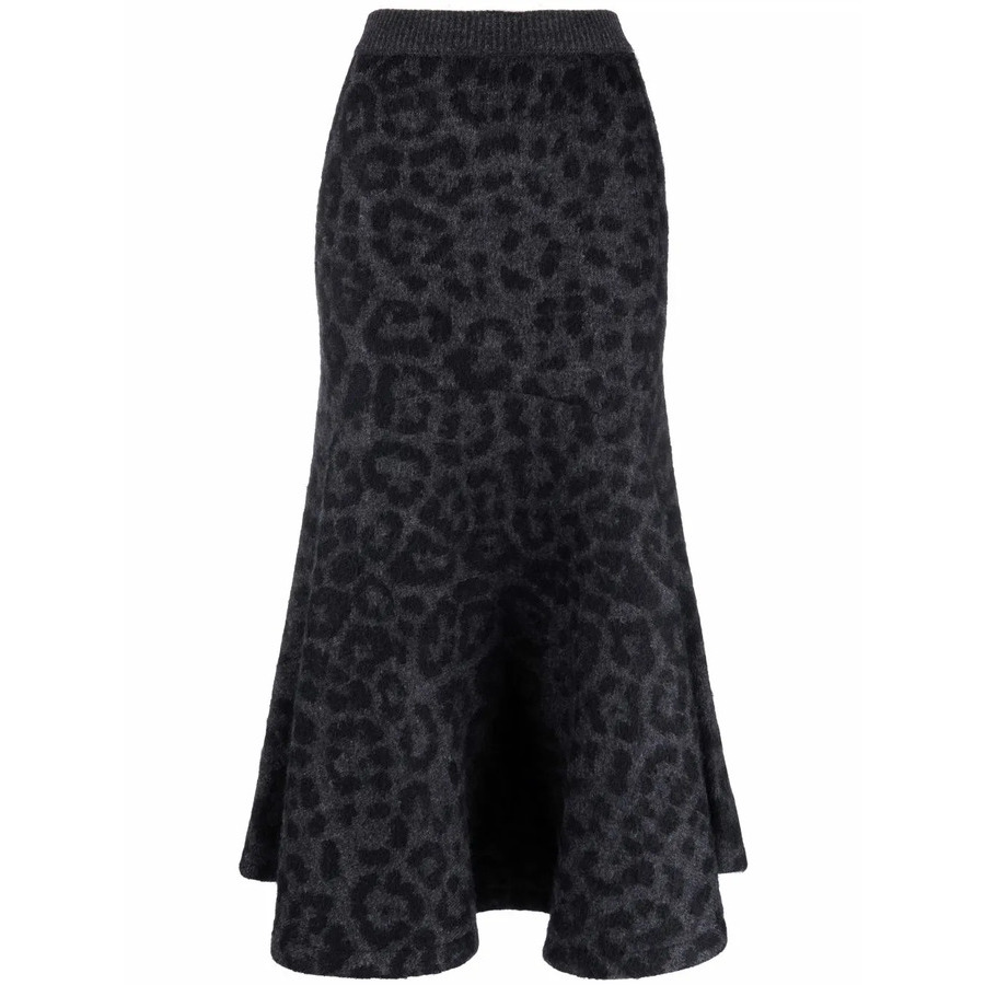Valentino Garavani Leopard Pattern Flared Knitted Skirt In Gray