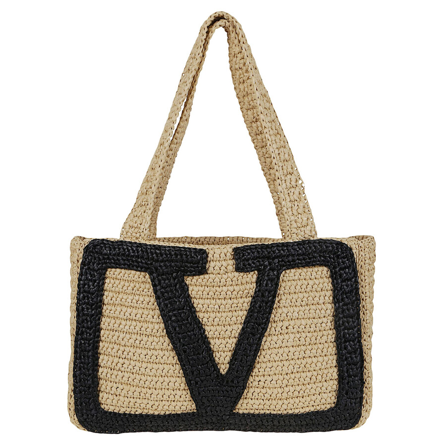Valentino Garavani Medium Tote Viva Superstar Crochet Rafia In Sand