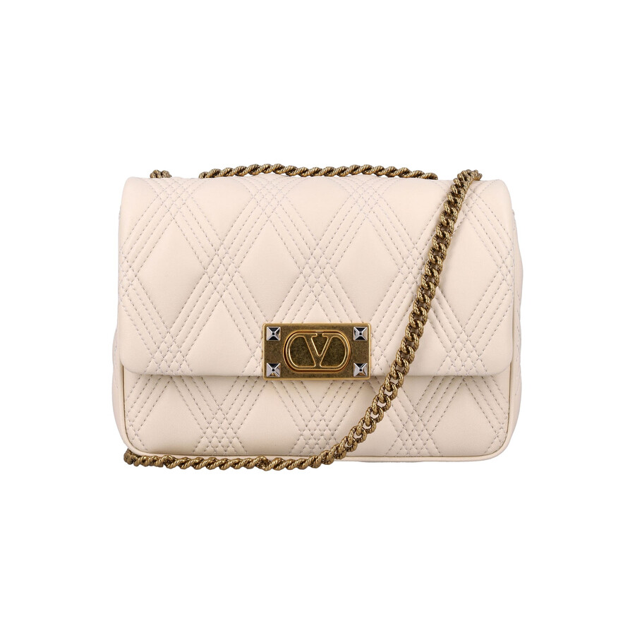 Valentino Quiltie 67 Medium Shoulder Bag In White