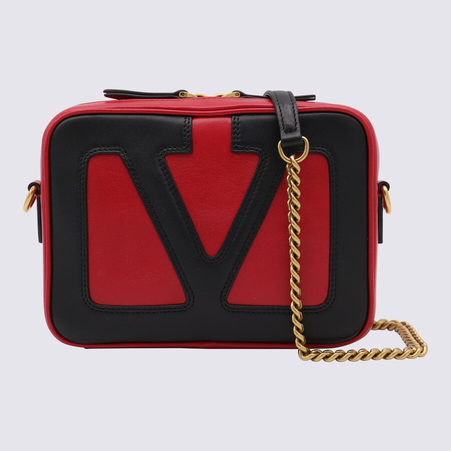 Valentino Garavani Red And Black Leather Crossbody Bag In Black
