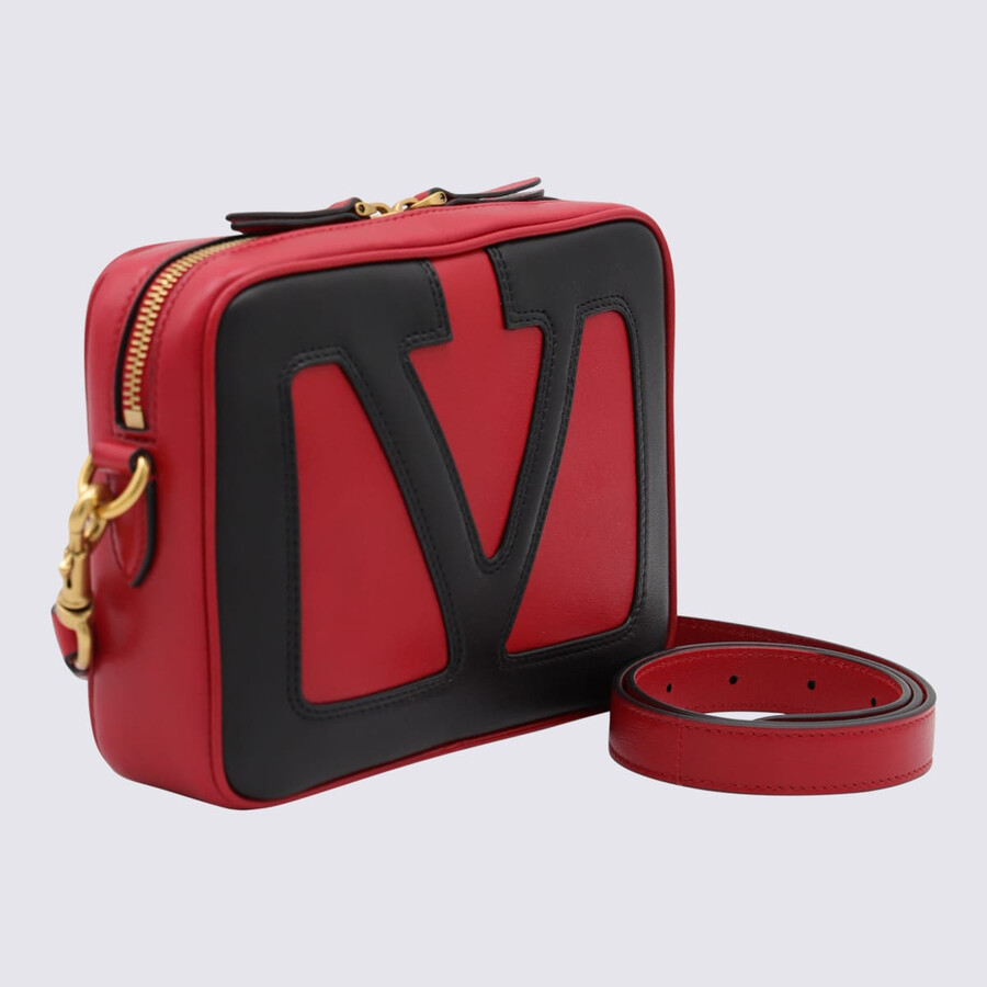 Valentino Garavani Red And Black Leather Crossbody Bag In Black