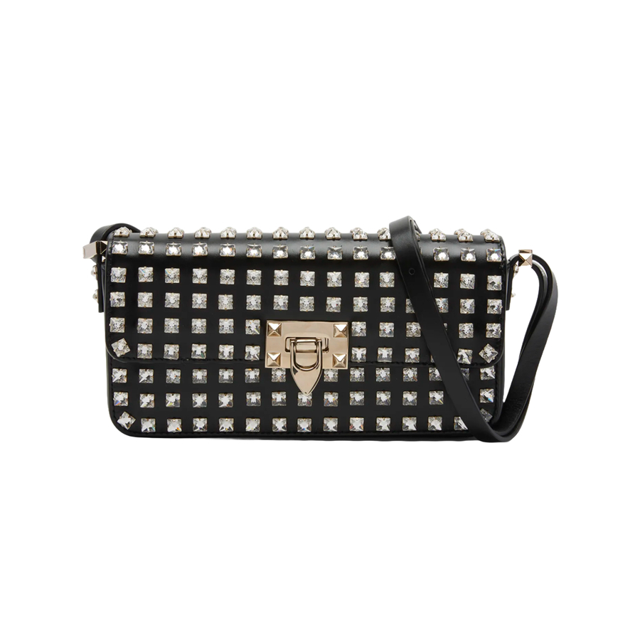 Valentino Garavani Rockstud E/w Leather Shoulder Bag In ["black"]