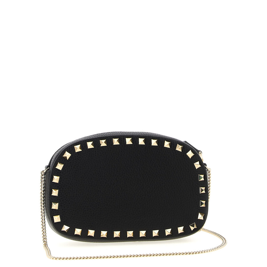 Valentino Borsa A Tracolla Rockstud In Pelle Nera Donna In Black