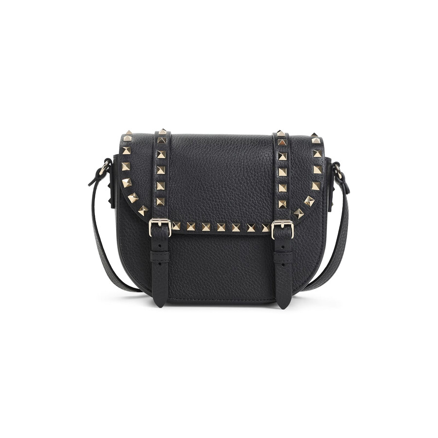 Valentino Rockstud Small Messenger Shoulder Bag In Black