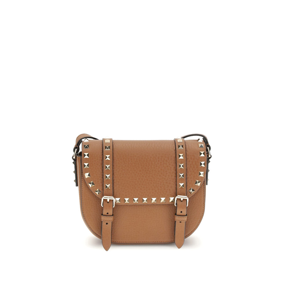 Valentino Garavani Rockstud Small Messenger Shoulder Bag In Brown