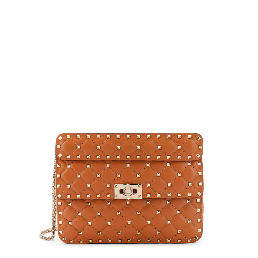 Valentino Garavani Rockstud Spike Shoulder Bag In Brown