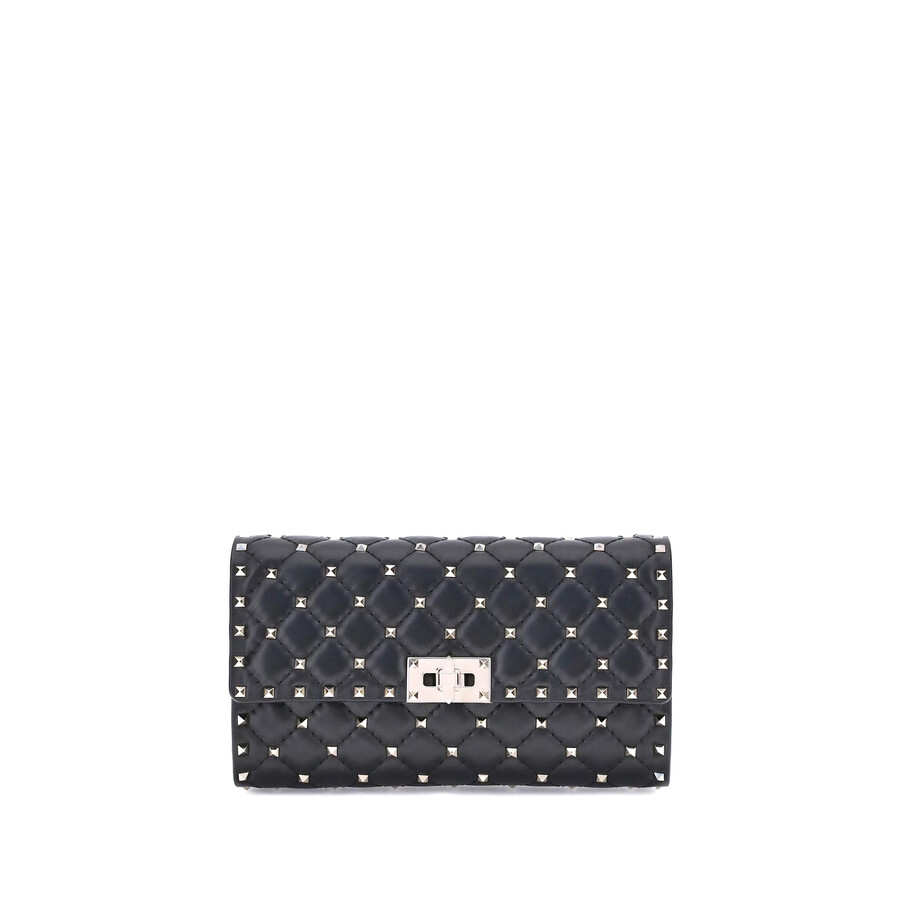 Valentino Garavani Rockstud Spike Nappa Leather Crossbody Clutch Bag Woman Black Uni In Gray