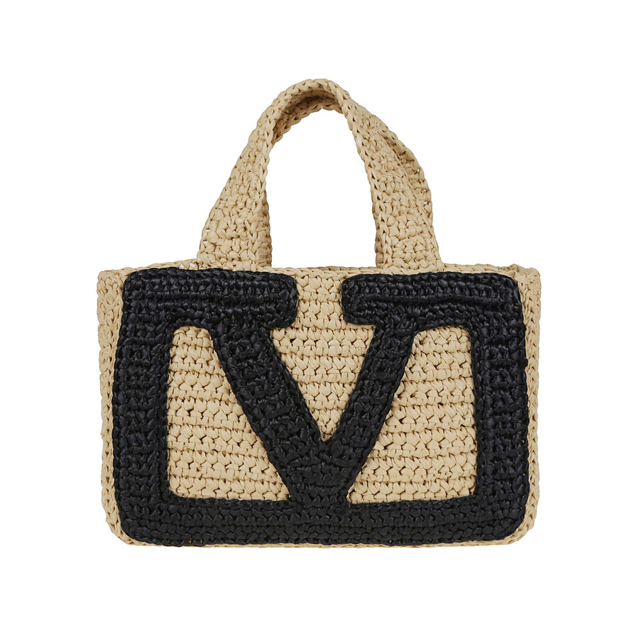 Valentino Small Tote Viva Superstar Crochet Rafia In Black