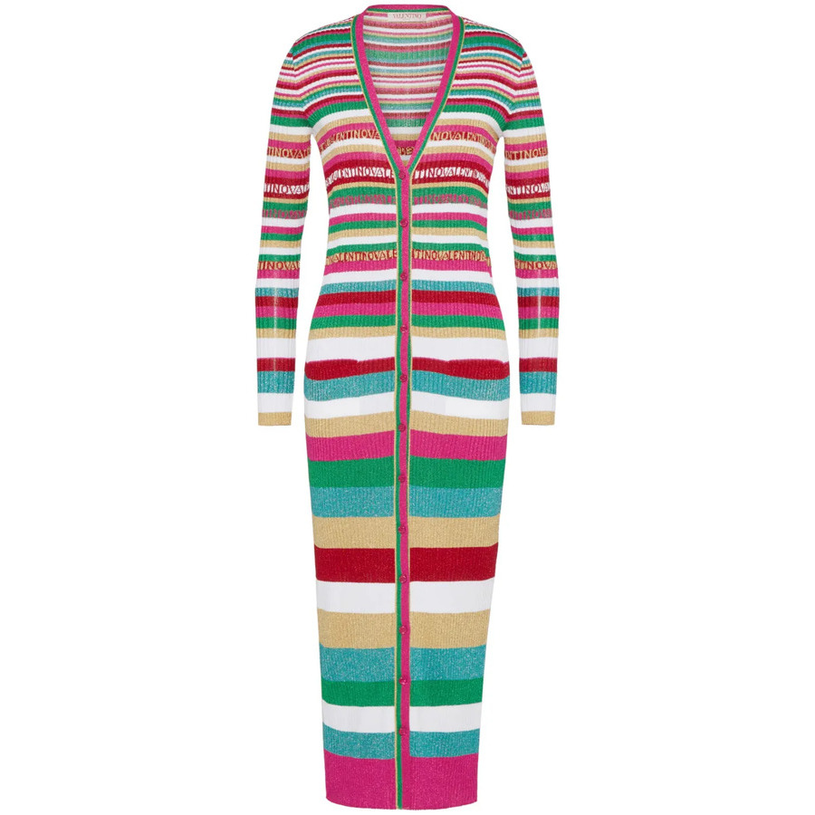 Valentino Garavani Stripes Lurex Cardigan In Multi