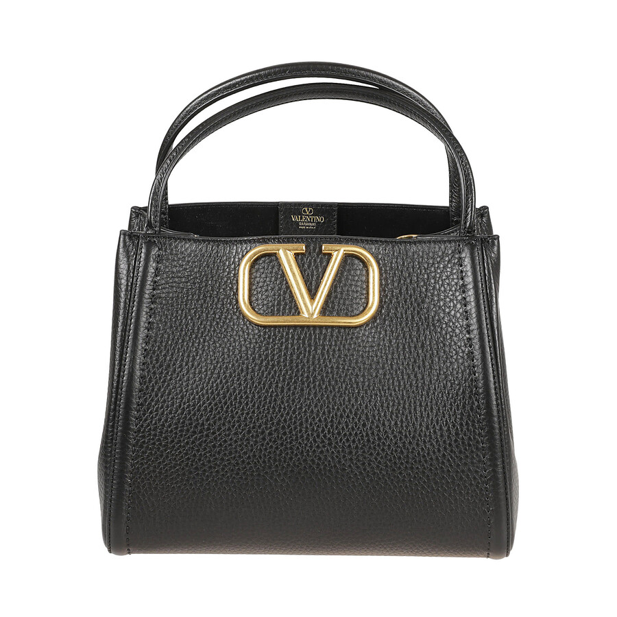 Valentino Garavani V Plaque Double Top Handle Tote In Black