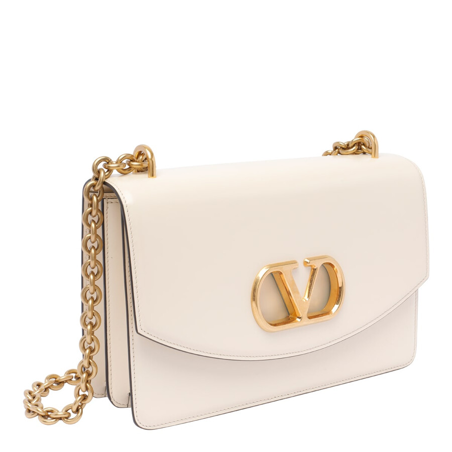 Valentino Leather Vlogo Signature Shoulder Bag In Neutral