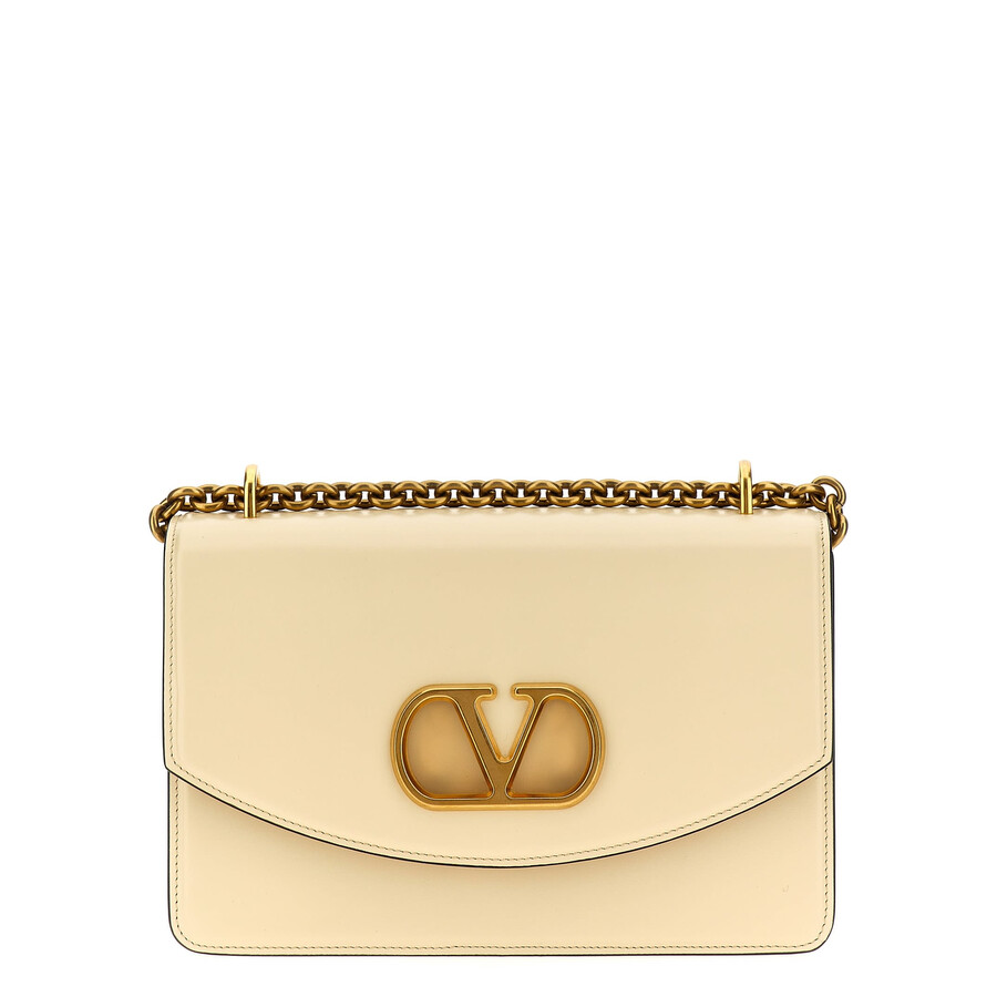 Valentino Garavani Vain Small Shoulder Bag In Shiny Calfskin Woman Butter Uni In Neutral