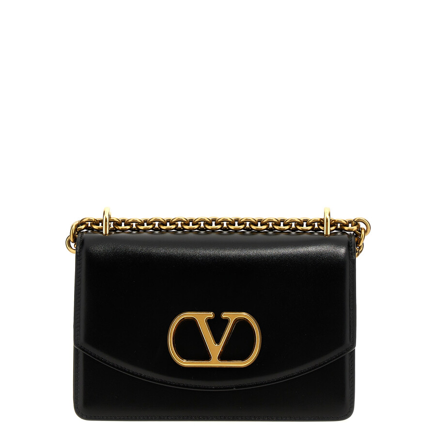 Valentino Small Leather Shoulder Bag With Adjustable Chain-link Strap In Black