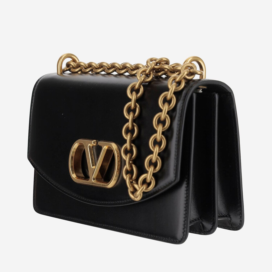 Valentino Garavani Small Leather Shoulder Bag With Adjustable Chain-link Strap In Black
