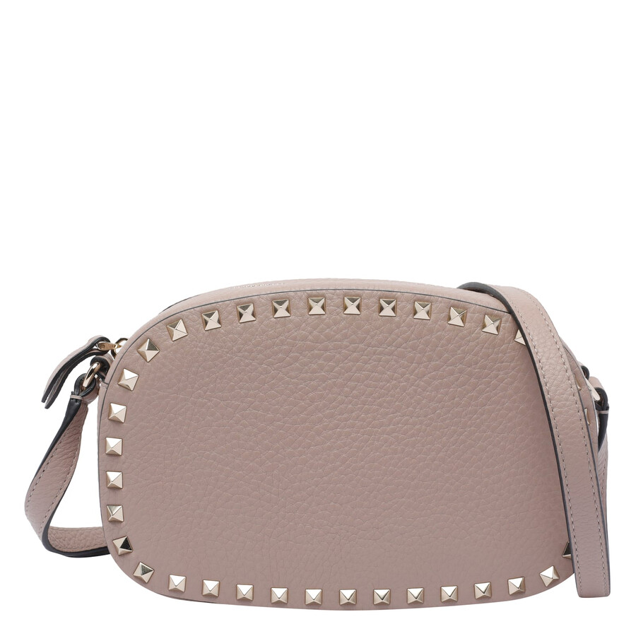 Valentino Garavani Chain Strap Studded Pebbled Texture Cross-body Bag In Gray