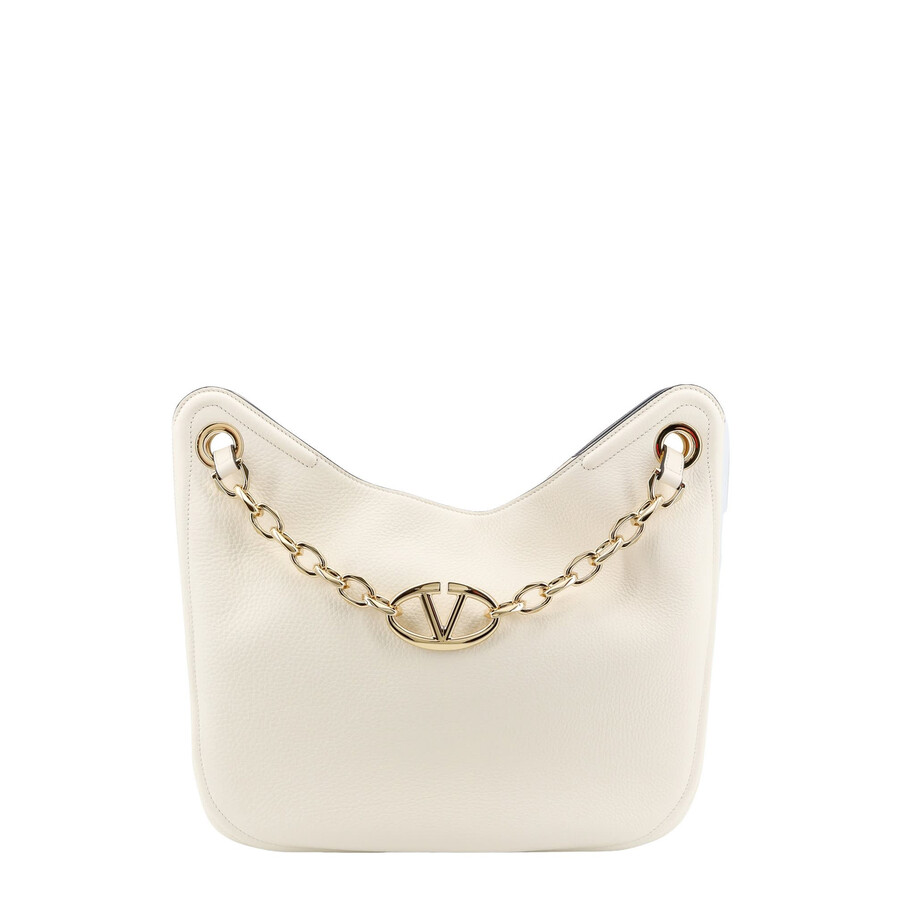 Valentino Garavani Vlogo Gate Grained Leather Hobo Bag In White