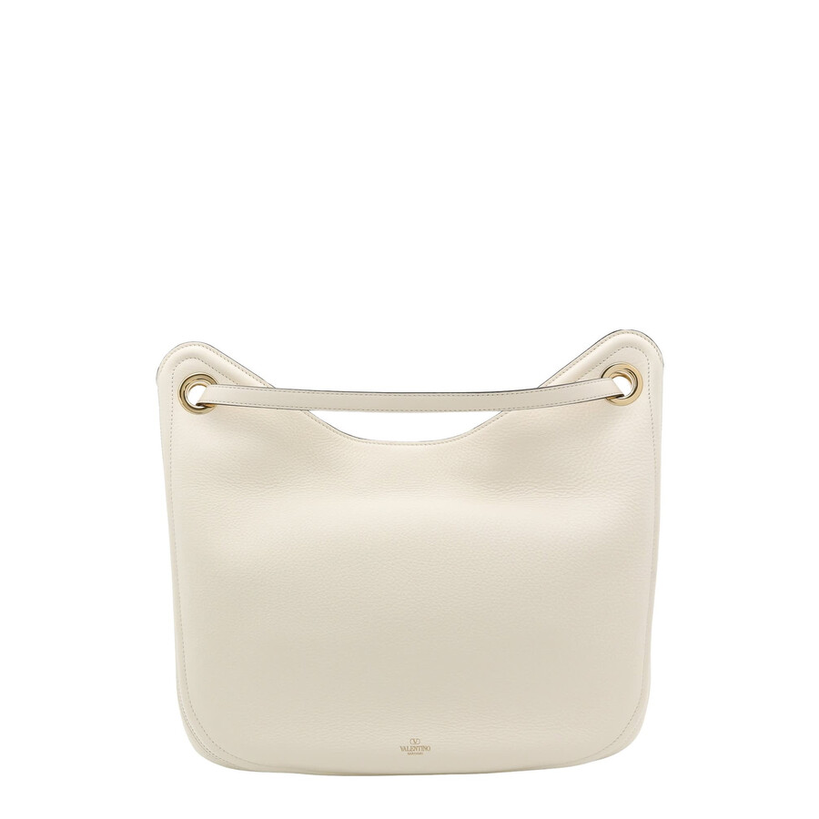 Valentino Garavani Vlogo Gate Grained Leather Hobo Bag In White