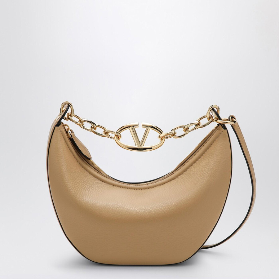 Valentino Garavani Vlogo Moon Cappuccino-coloured Small Hobo Bag In Sand