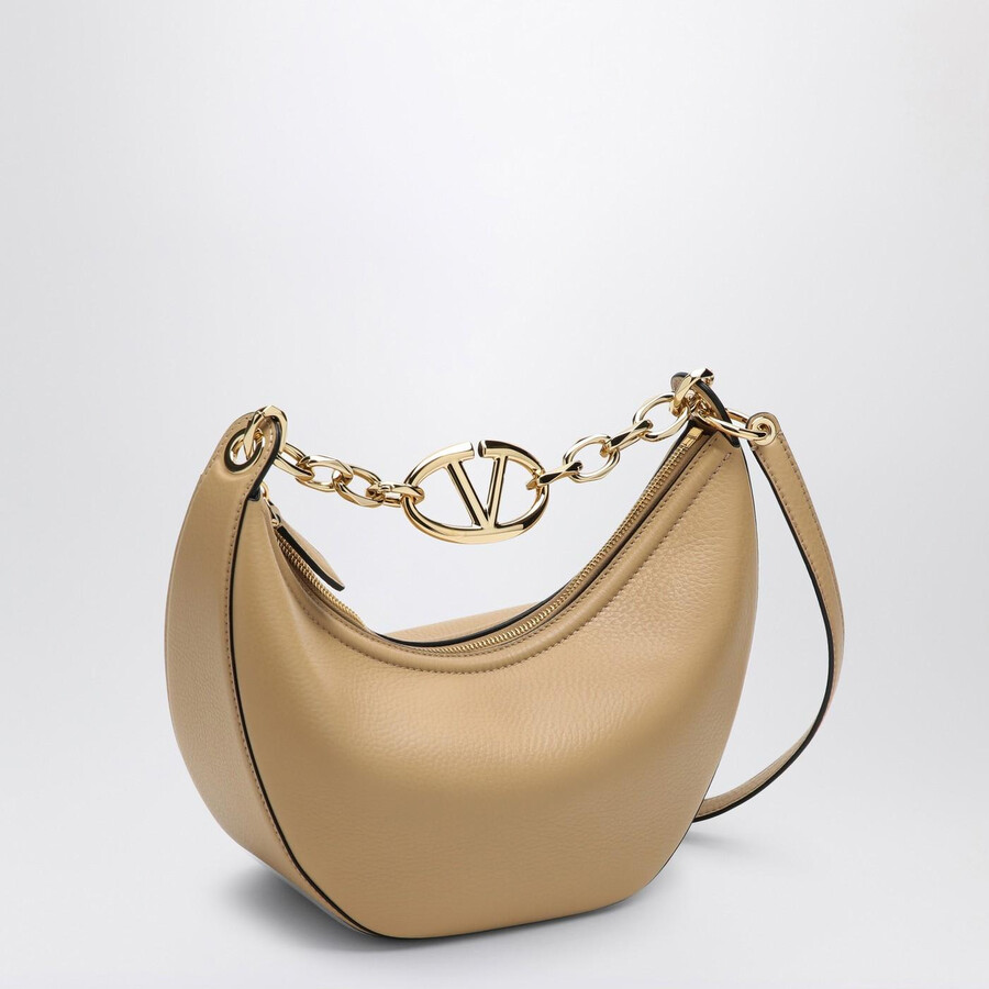 Valentino Garavani Vlogo Moon Cappuccino-coloured Small Hobo Bag In Sand