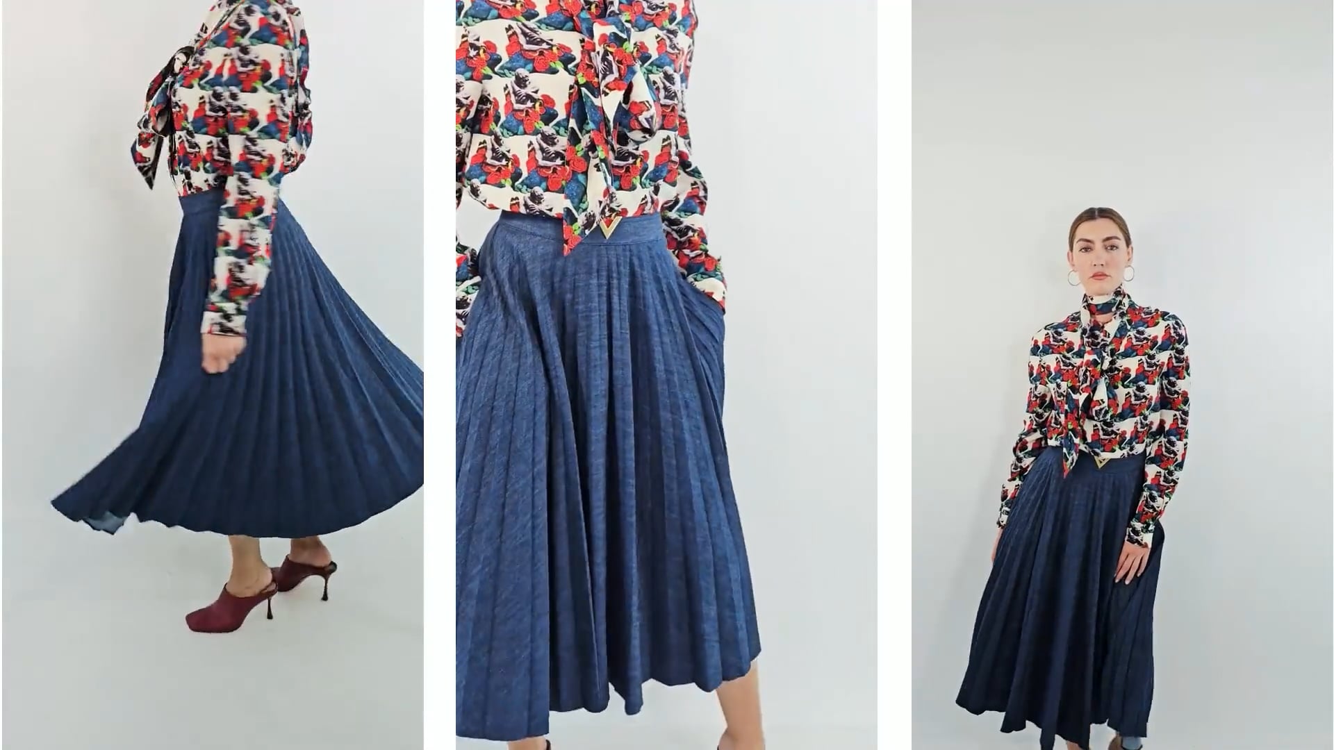 Valentino Garavani Garavani V-Logo Pleated Denim Skirt, Brand Size