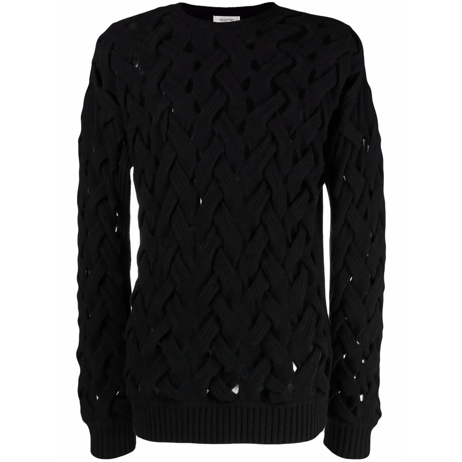 VALENTE VALENTINO 100%カシミアセーター　ユニセックス バレンティノVALENTINO スタッズネックカシミヤニットセーター 黒S (K