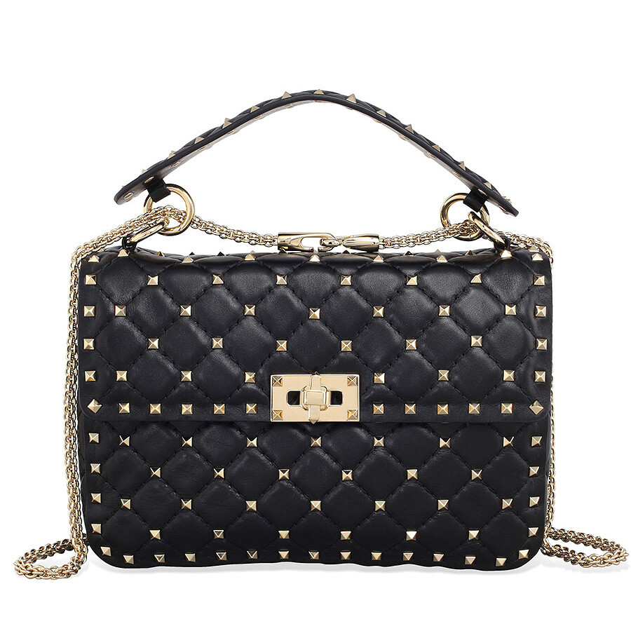 Valentino Garavani Rockstud Medium Leather Shoulder Bag Black