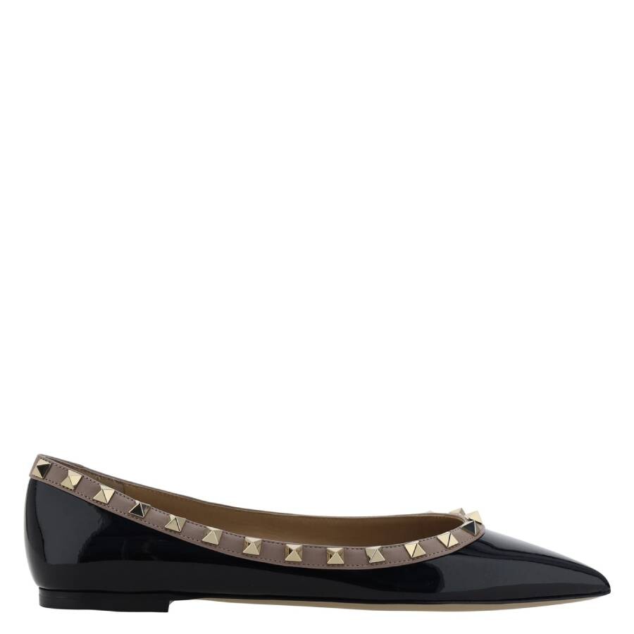 Valentino Rockstud Patent Leather Ballet Flats In Black