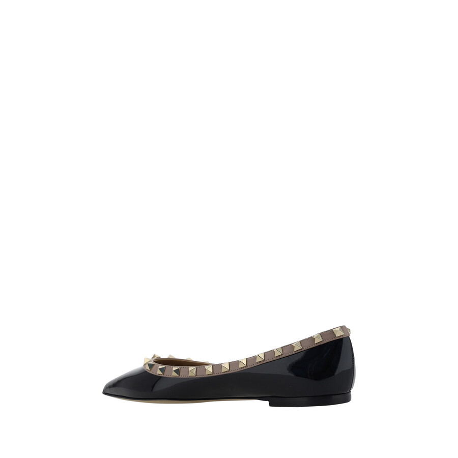 Valentino Rockstud Patent Leather Ballet Flats In Black