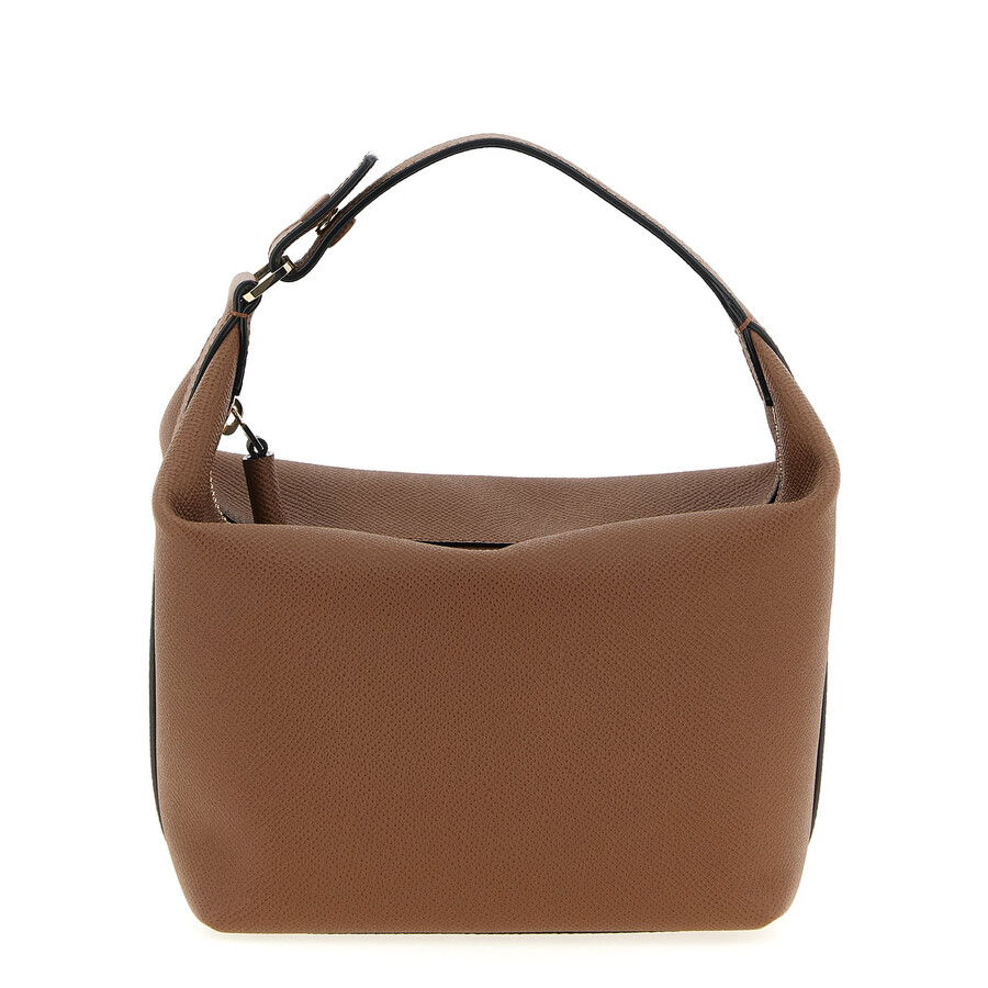 Valextra Mini Handbag Textured Finish Top Handle Adjustable Strap In Brown