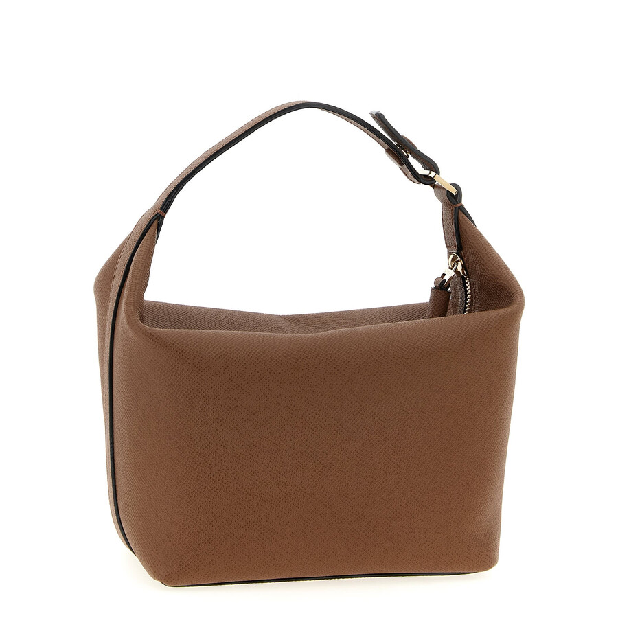 Valextra Mini Handbag Textured Finish Top Handle Adjustable Strap In Brown