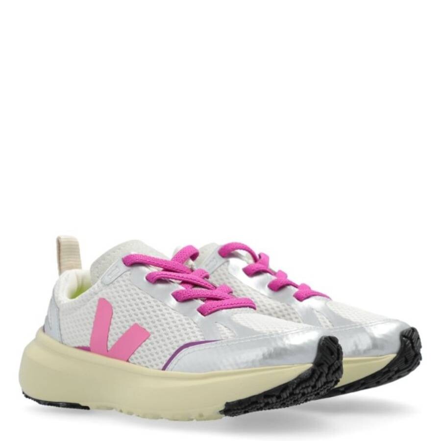 Veja Girls Canary Alveomesh Sneakers In Silver Tone