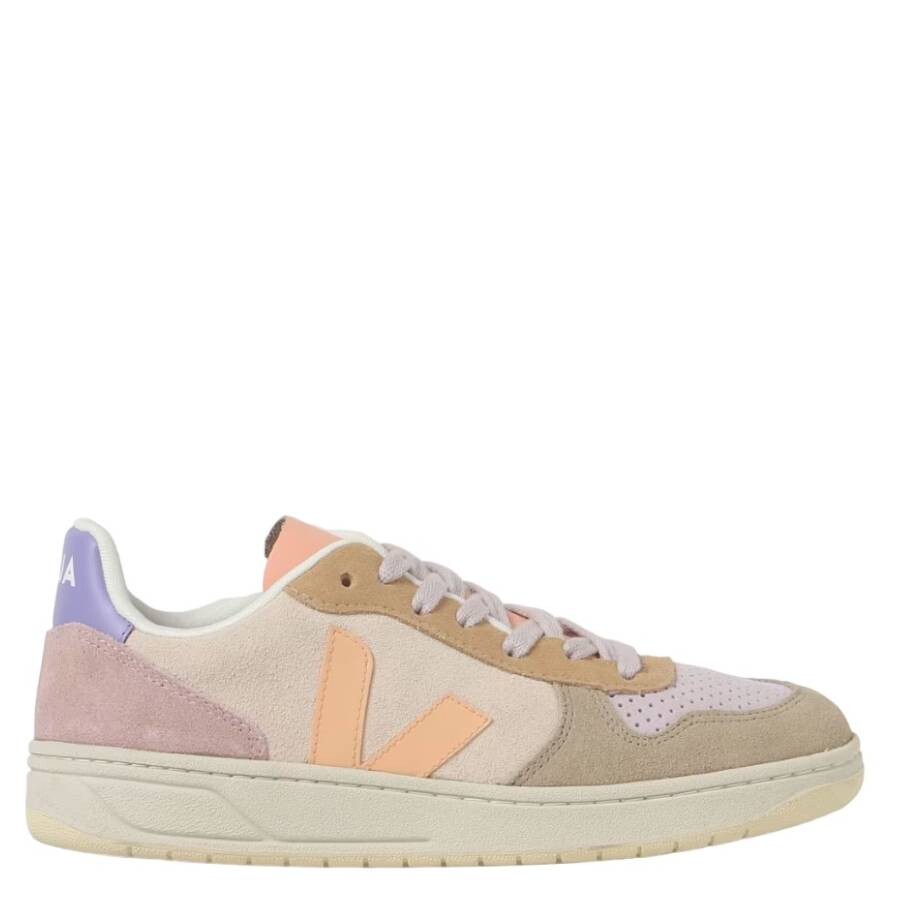 Veja Multico Peach V-10 Panelled Suede Sneakers, Brand Size