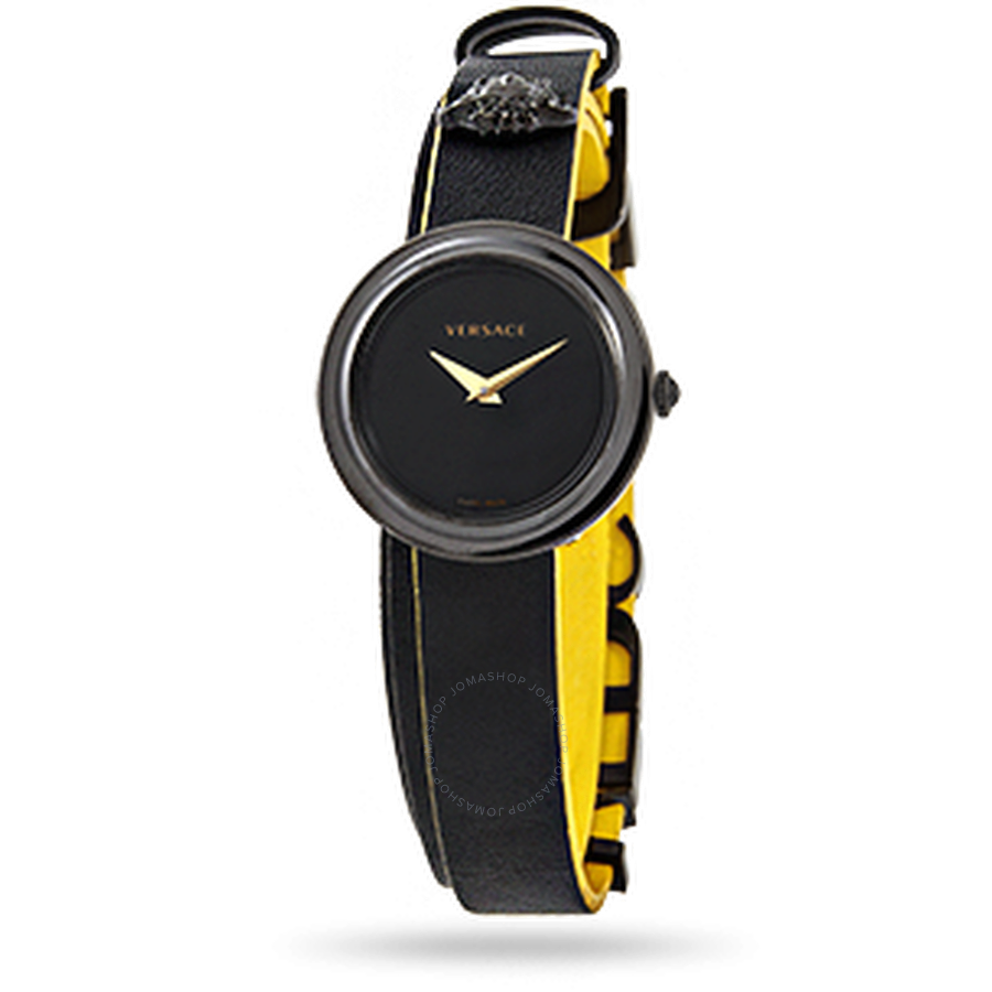 Versace VFlare Quartz Black Dial Black Leather Ladies Watch VEBN00518
