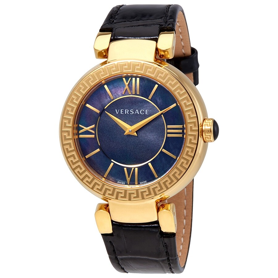 Versace Leda Black Mother of Pearl Ladies Leather Watch VNC200017