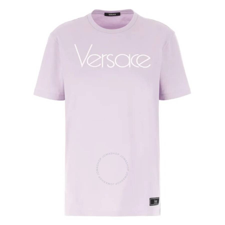Versace Loose Fit Cotton T-shirt In Purple/white