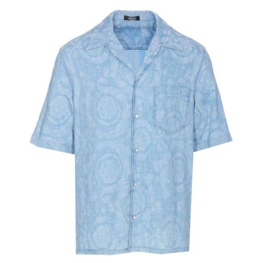Versace Patterned Barocco Print Shirt Pockets In Blue