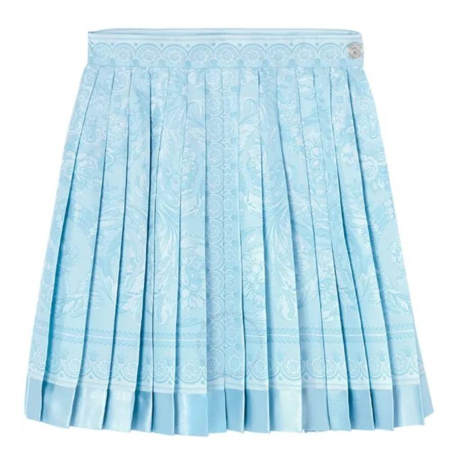Versace Barocco Print Silk Mini Skirt In Blue