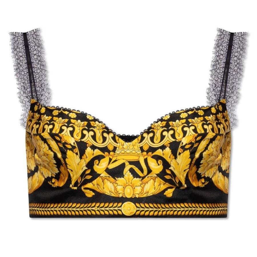 Versace Barocco Silk Bralette Bra In Black