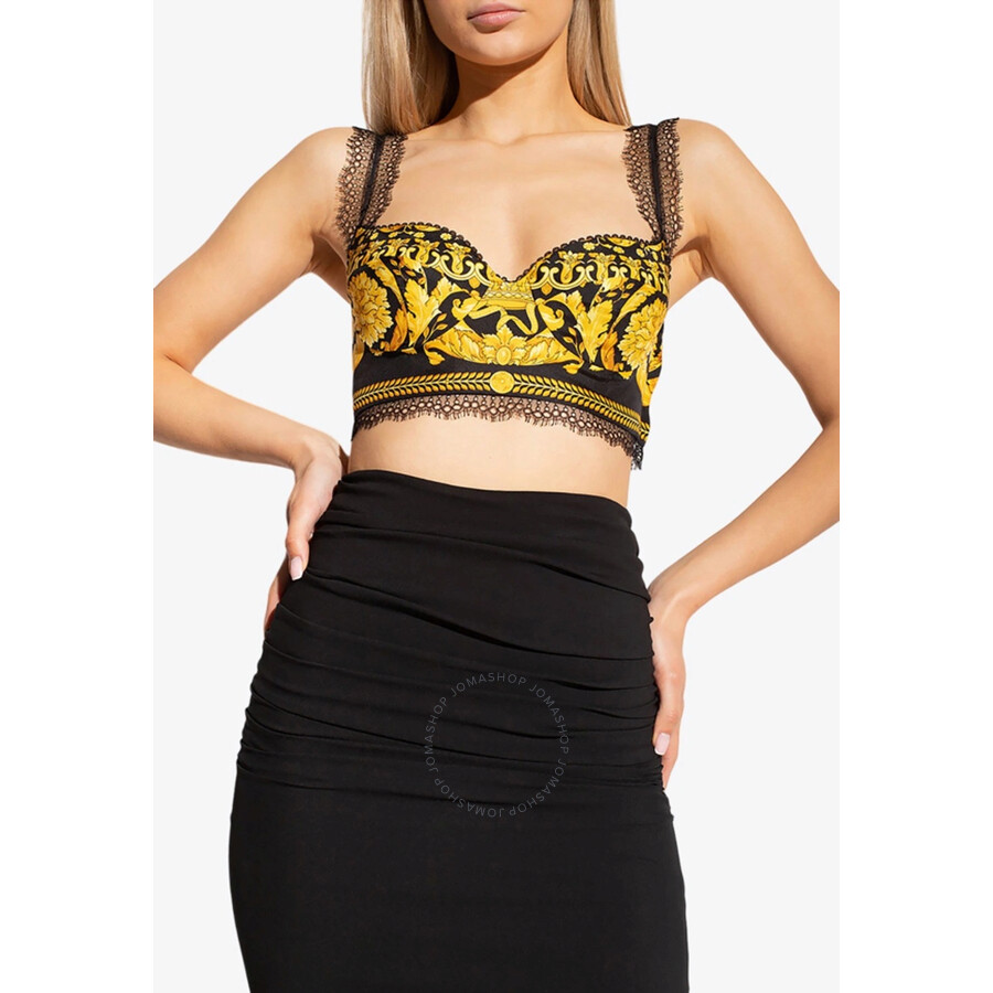 Versace Barocco Silk Bralette Bra In Black