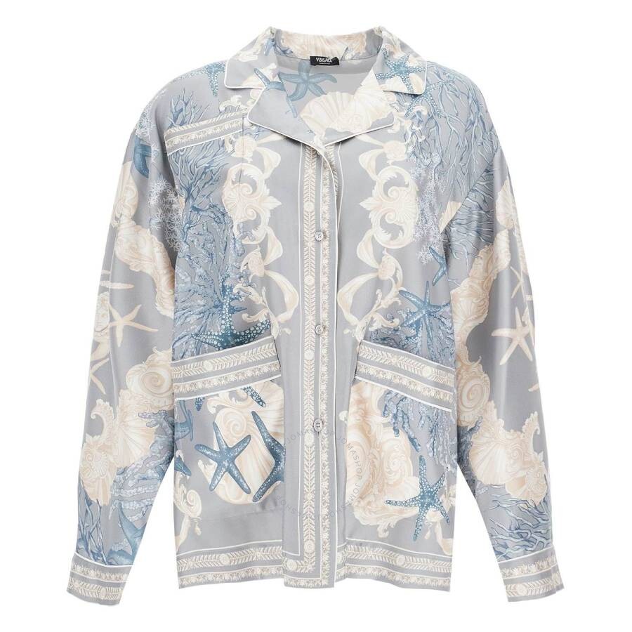 Versace Barocco Sea Silk Oversize Shirt In Blue