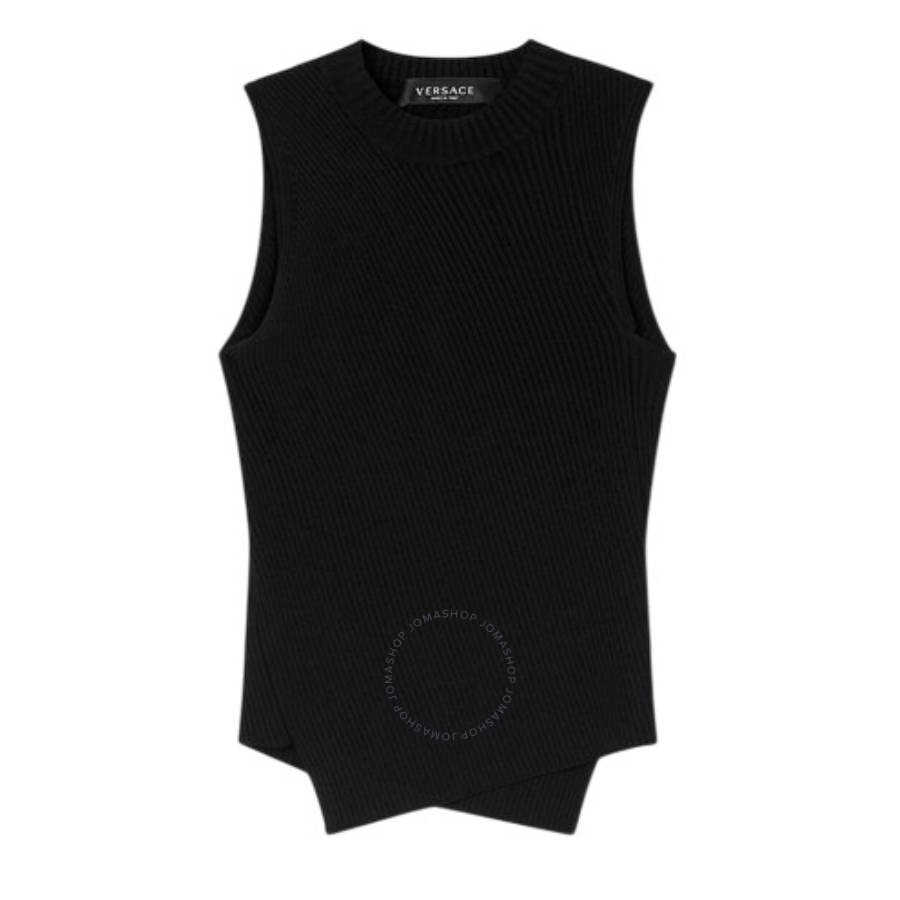 VERSACE VERSACE BLACK RIBBED KNIT SLEEVELESS TOP